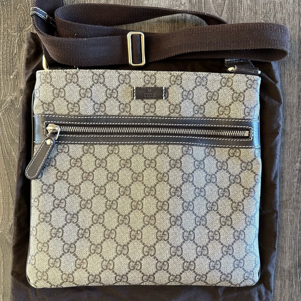 Gucci Flat Messenger Bag GG Coated Canvas Medium
